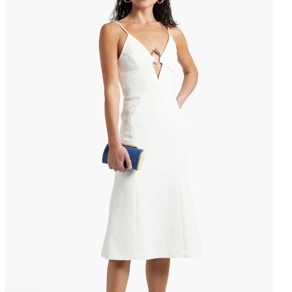 REBECCA VALLANCE white midi dress for bridal shower, rehearsal dinner UK 6/US 2